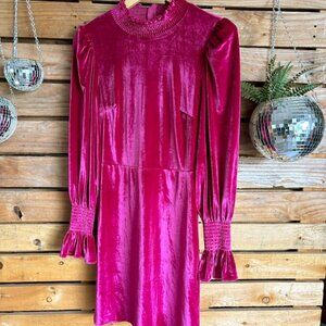 Fuschia Velvet, Long Sleeve Dress
